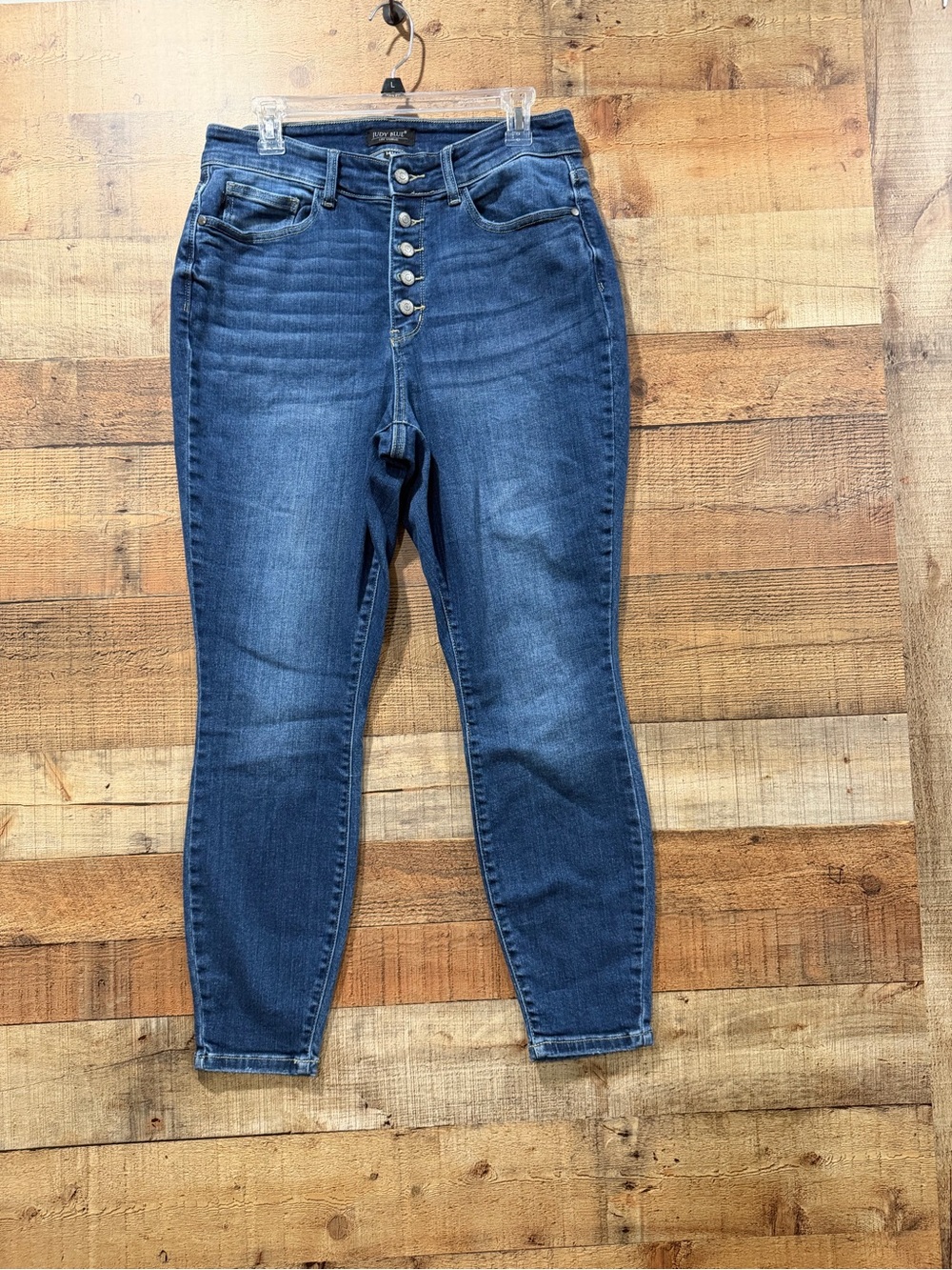 Judy Blue Size 14W High-Rise Button-Fly Skinny Jeans - Dark Blue Wash